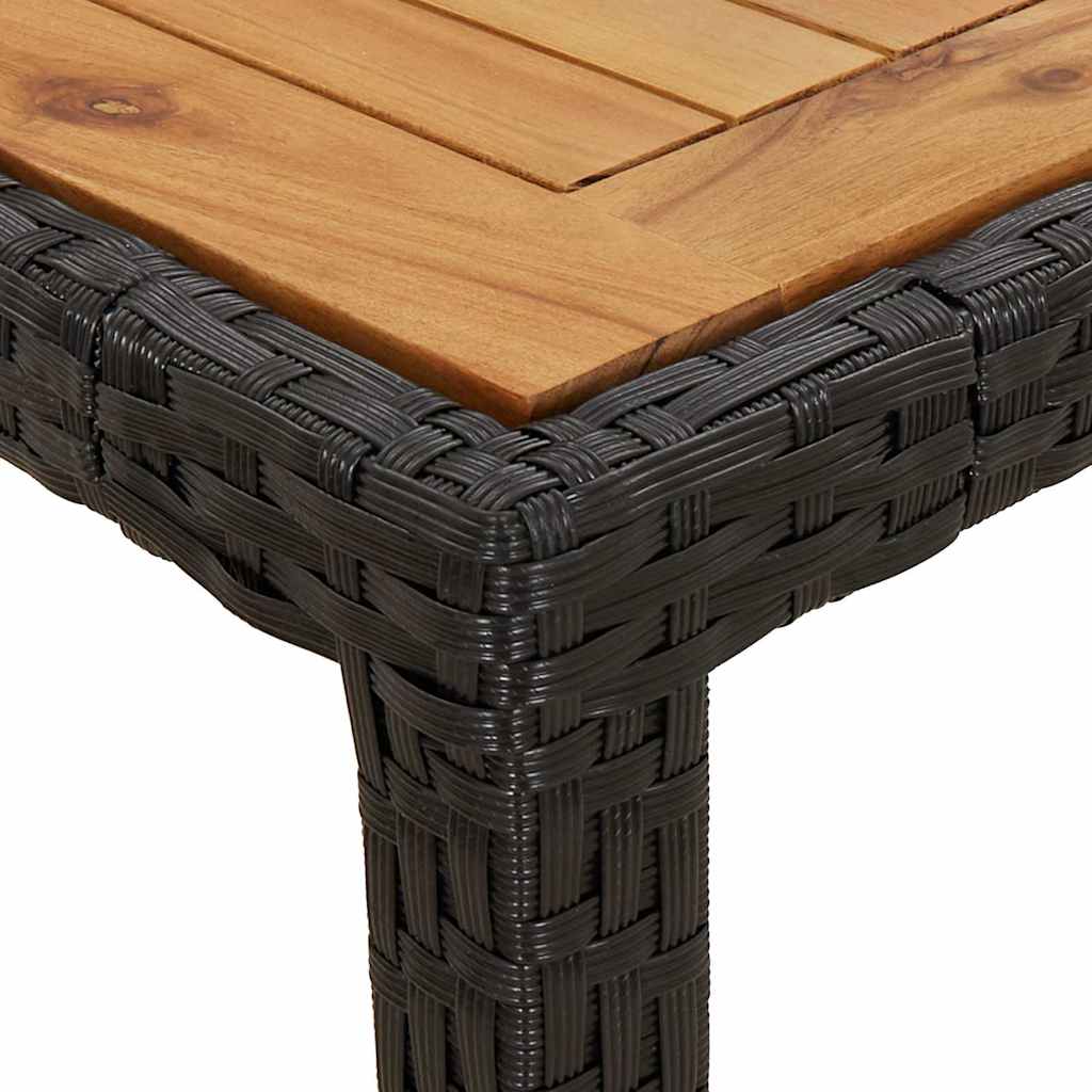 fekete polyrattan és akácfa kerti asztal 190 x 90 x 75 cm