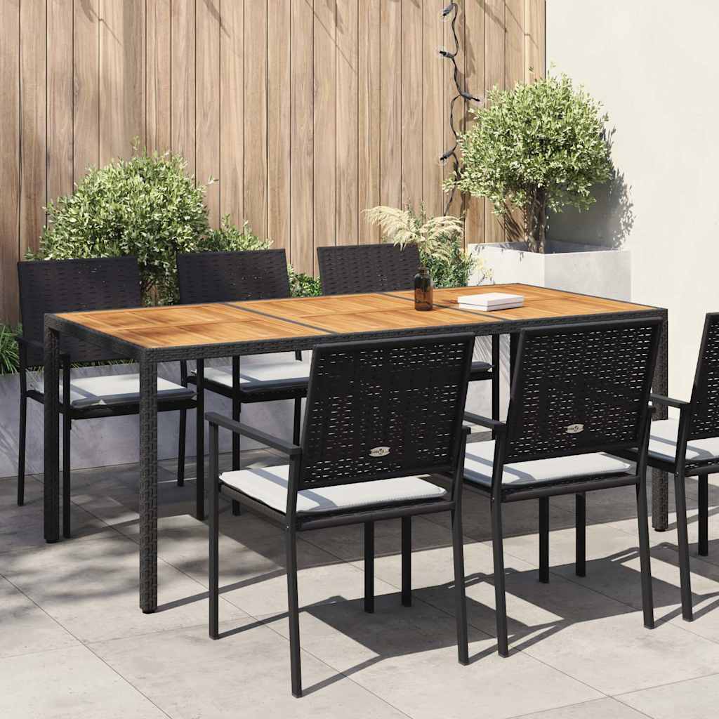 fekete polyrattan és akácfa kerti asztal 190 x 90 x 75 cm
