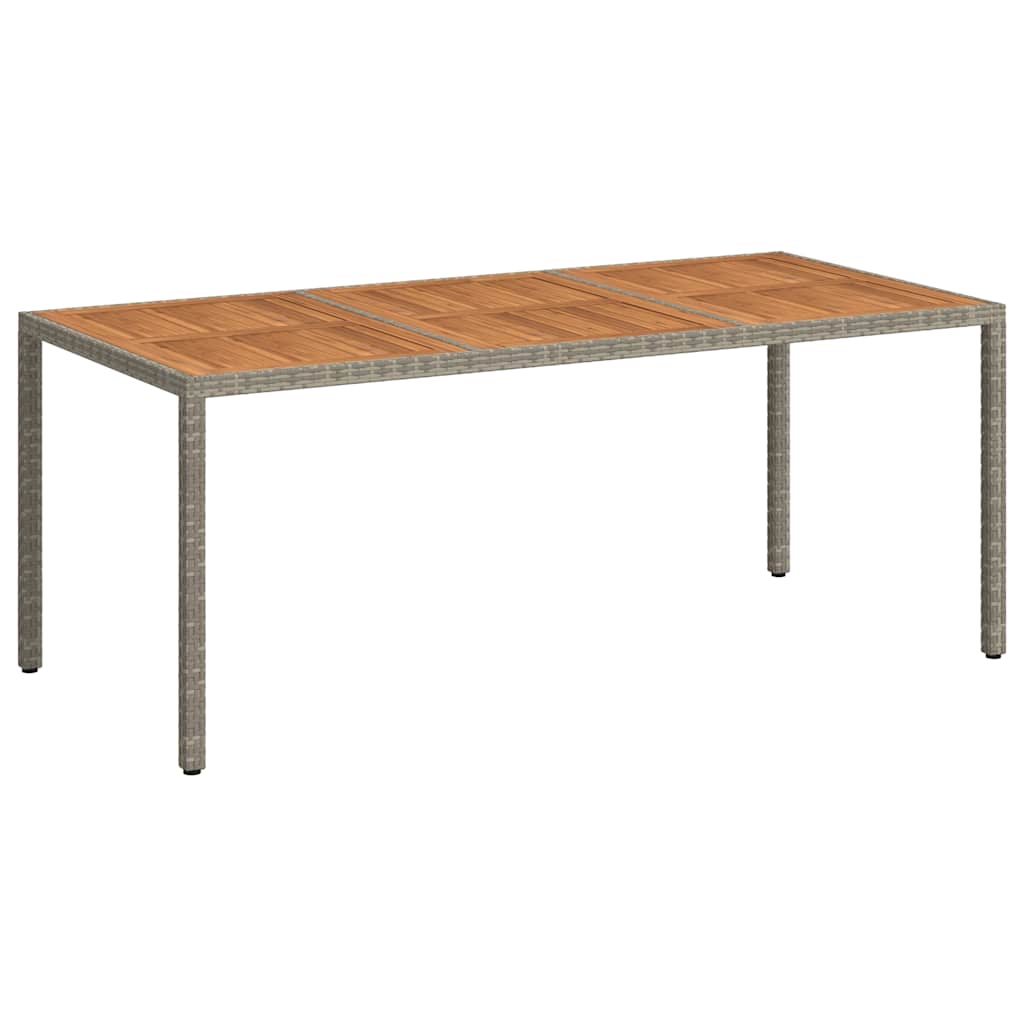 szürke polyrattan és akácfa kerti asztal 190 x 90 x 75 cm