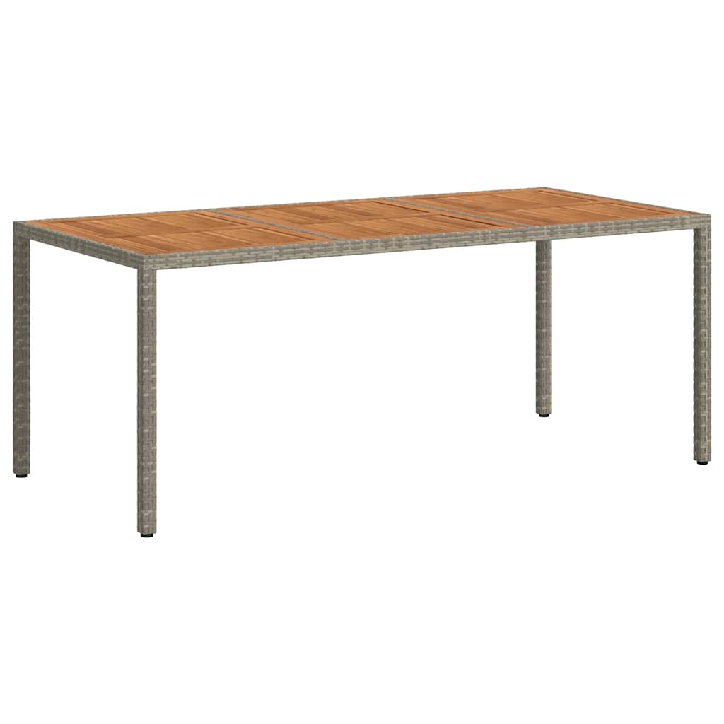 szürke polyrattan és akácfa kerti asztal 190 x 90 x 75 cm