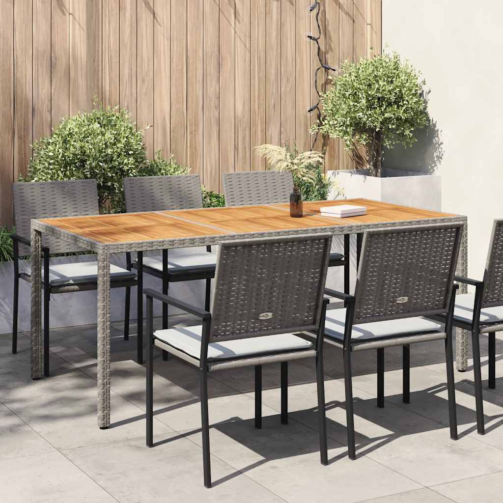 szürke polyrattan és akácfa kerti asztal 190 x 90 x 75 cm
