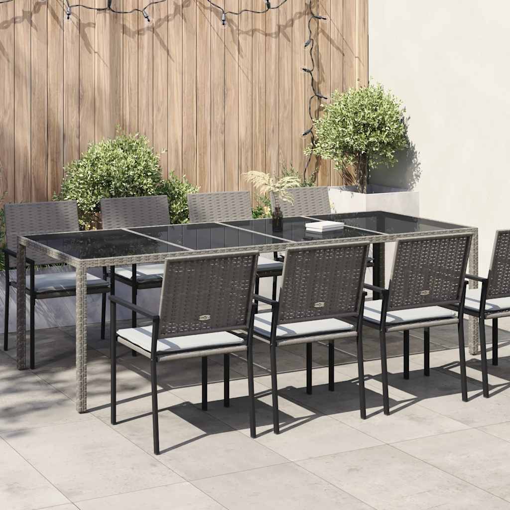 szürke edzett üveg és polyrattan kerti asztal 250 x 100 x 75 cm