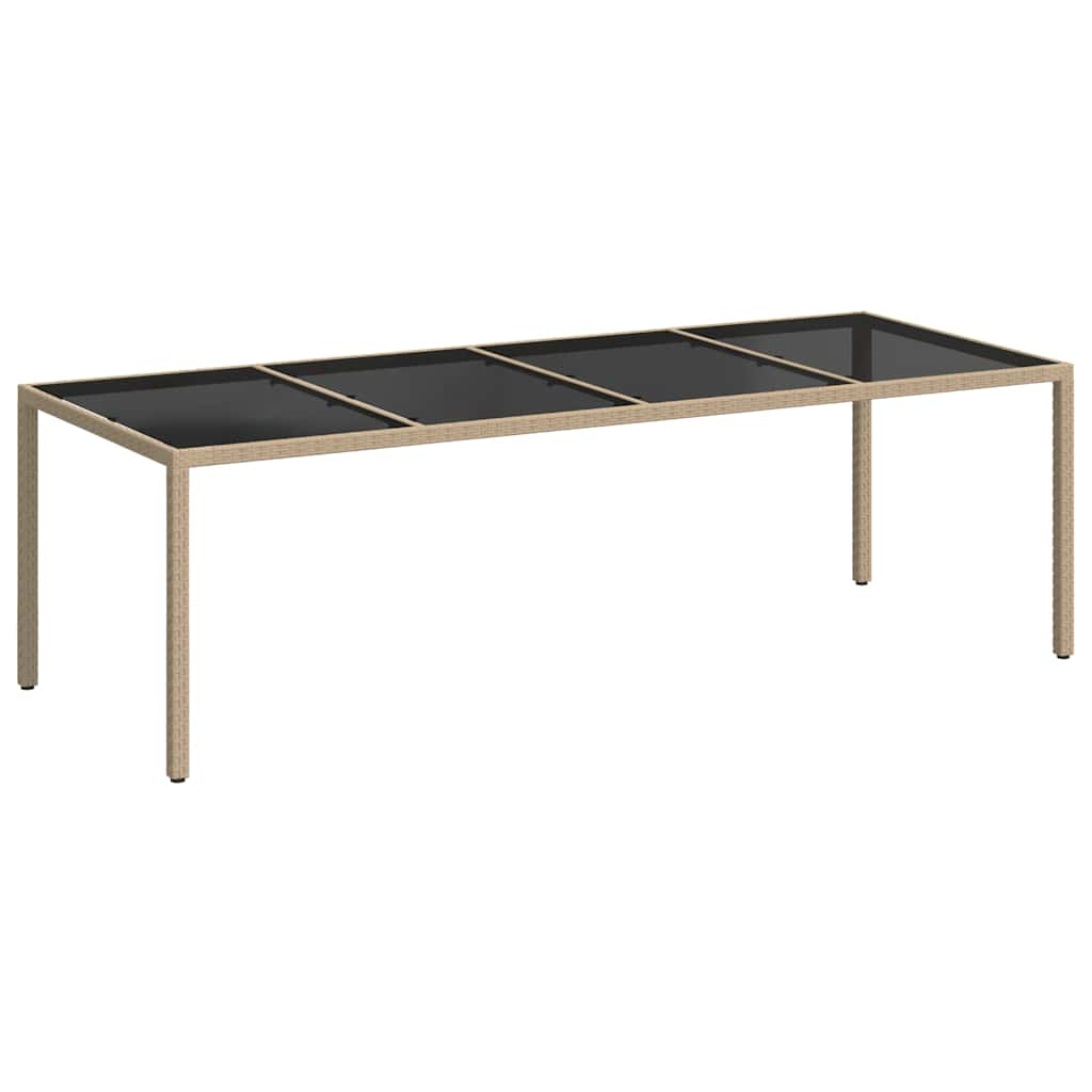 bézs polyrattan és edzett üveg kerti asztal 250 x 100 x 75 cm