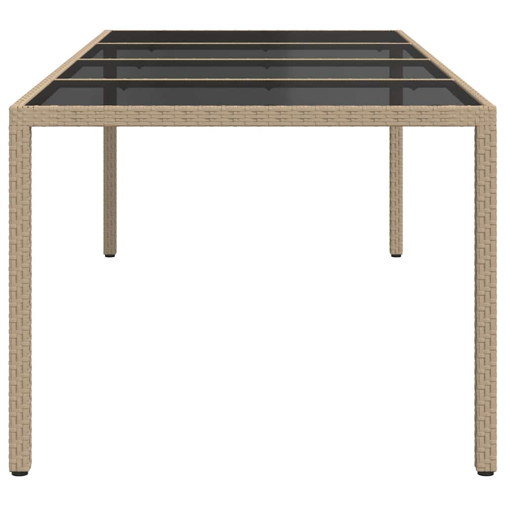 bézs polyrattan és edzett üveg kerti asztal 250 x 100 x 75 cm