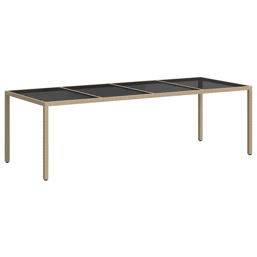 bézs polyrattan és edzett üveg kerti asztal 250 x 100 x 75 cm