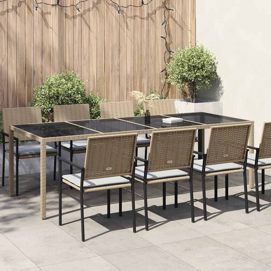bézs polyrattan és edzett üveg kerti asztal 250 x 100 x 75 cm