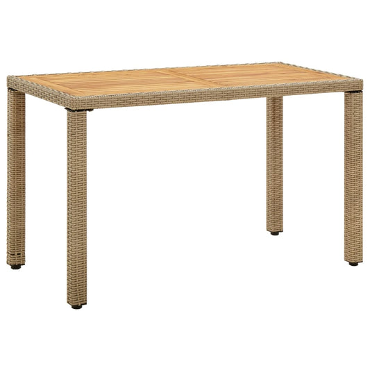 bézs polyrattan és tömör akácfa kerti asztal 123 x 60 x 74 cm