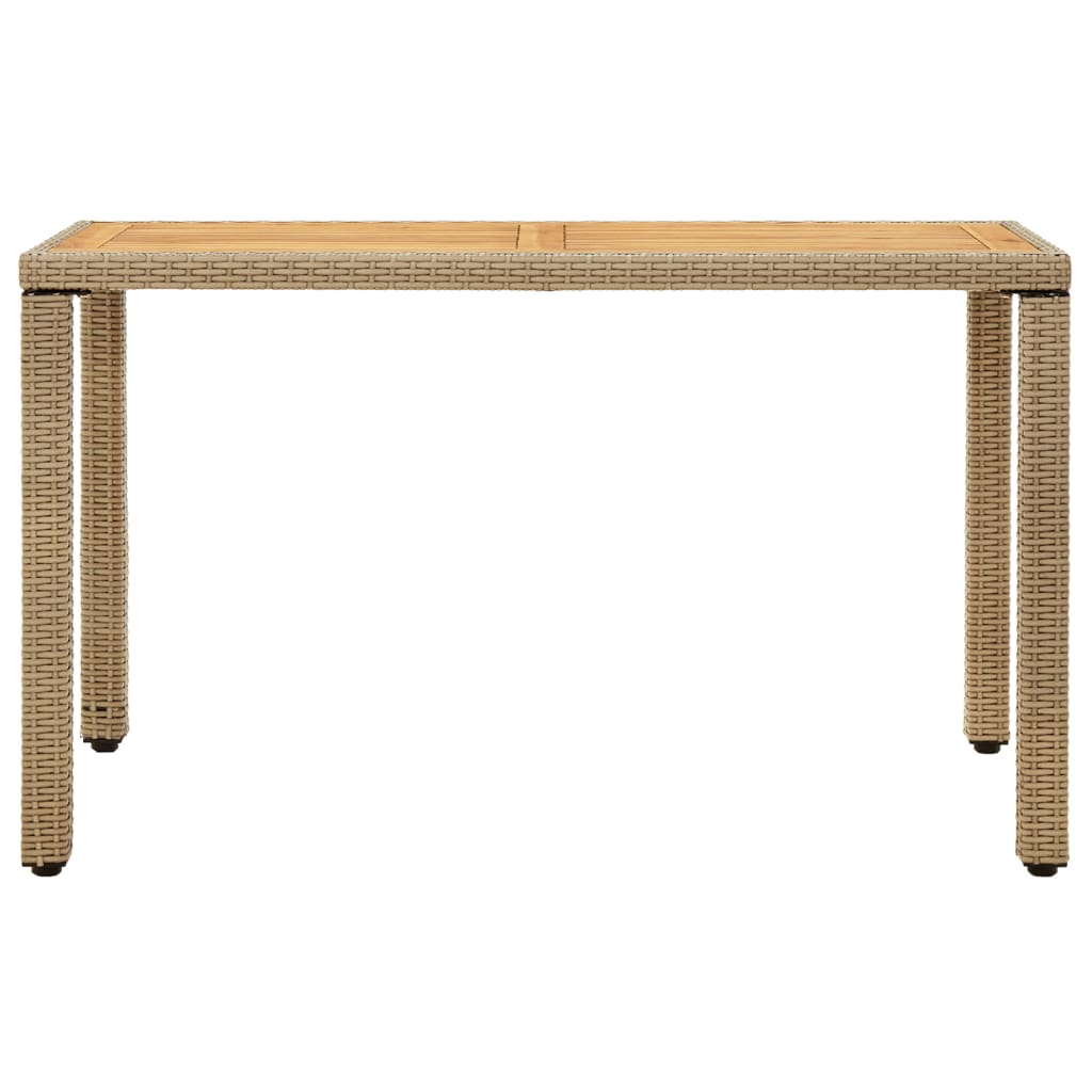 bézs polyrattan és tömör akácfa kerti asztal 123 x 60 x 74 cm