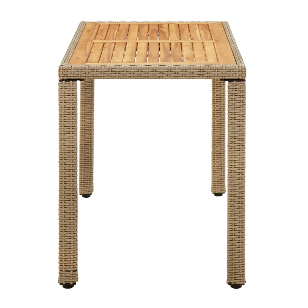 bézs polyrattan és tömör akácfa kerti asztal 123 x 60 x 74 cm