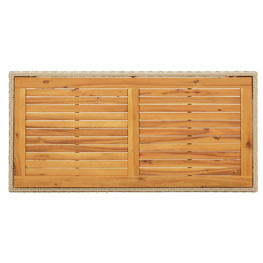 bézs polyrattan és tömör akácfa kerti asztal 123 x 60 x 74 cm