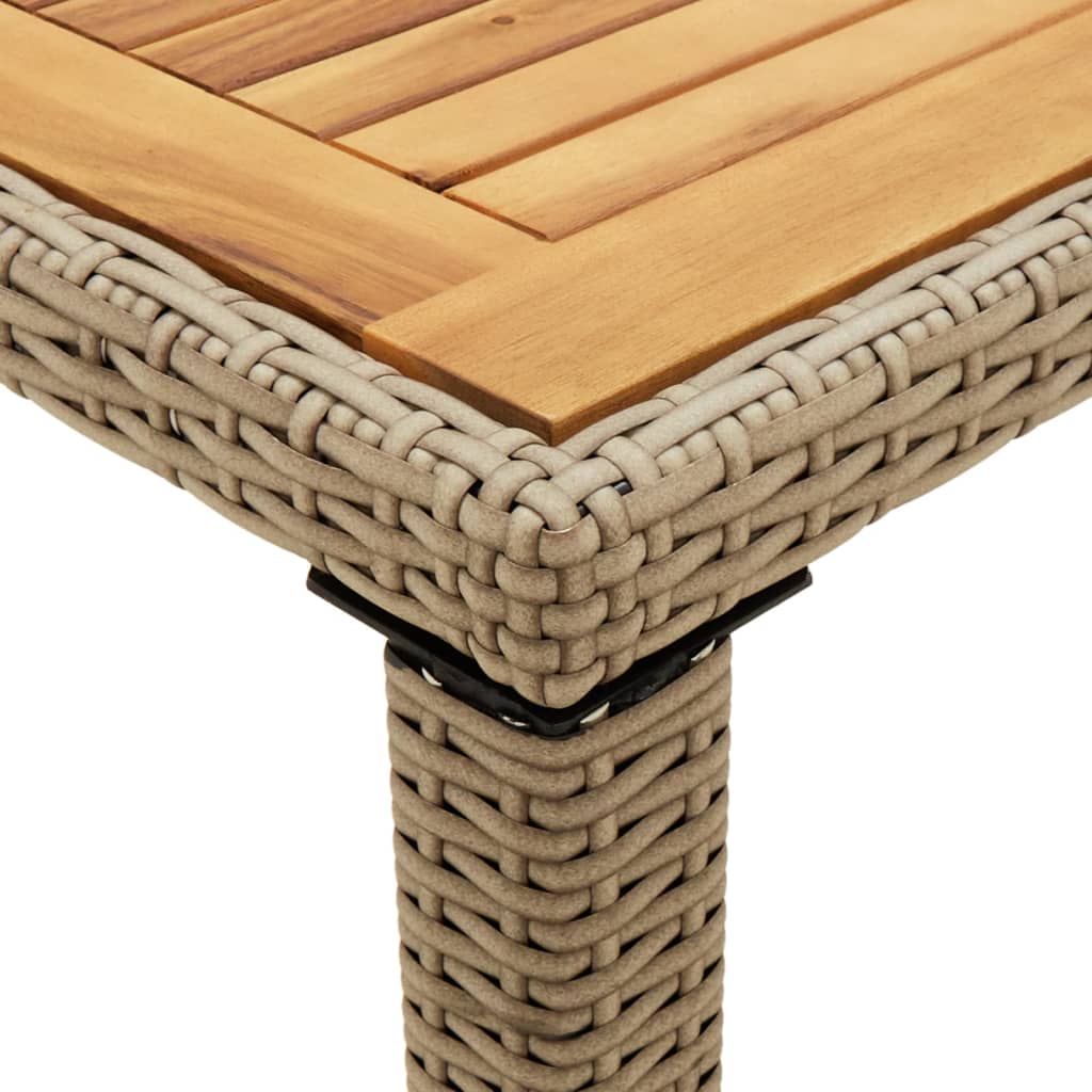 bézs polyrattan és tömör akácfa kerti asztal 123 x 60 x 74 cm