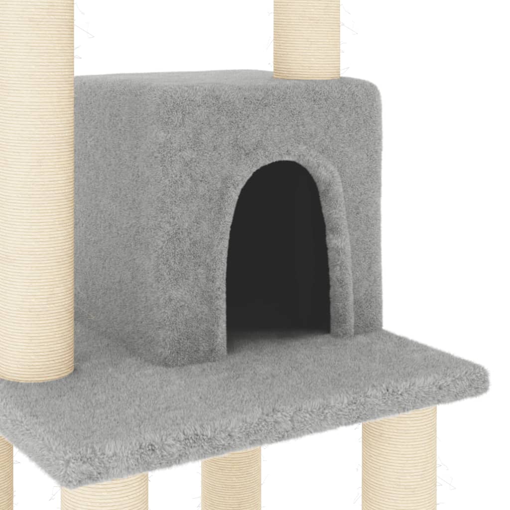 világosszürke macskabútor szizál kaparófákkal 105 cm