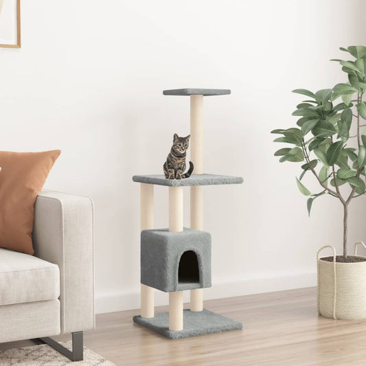 világosszürke macskabútor szizál kaparófákkal 104 cm