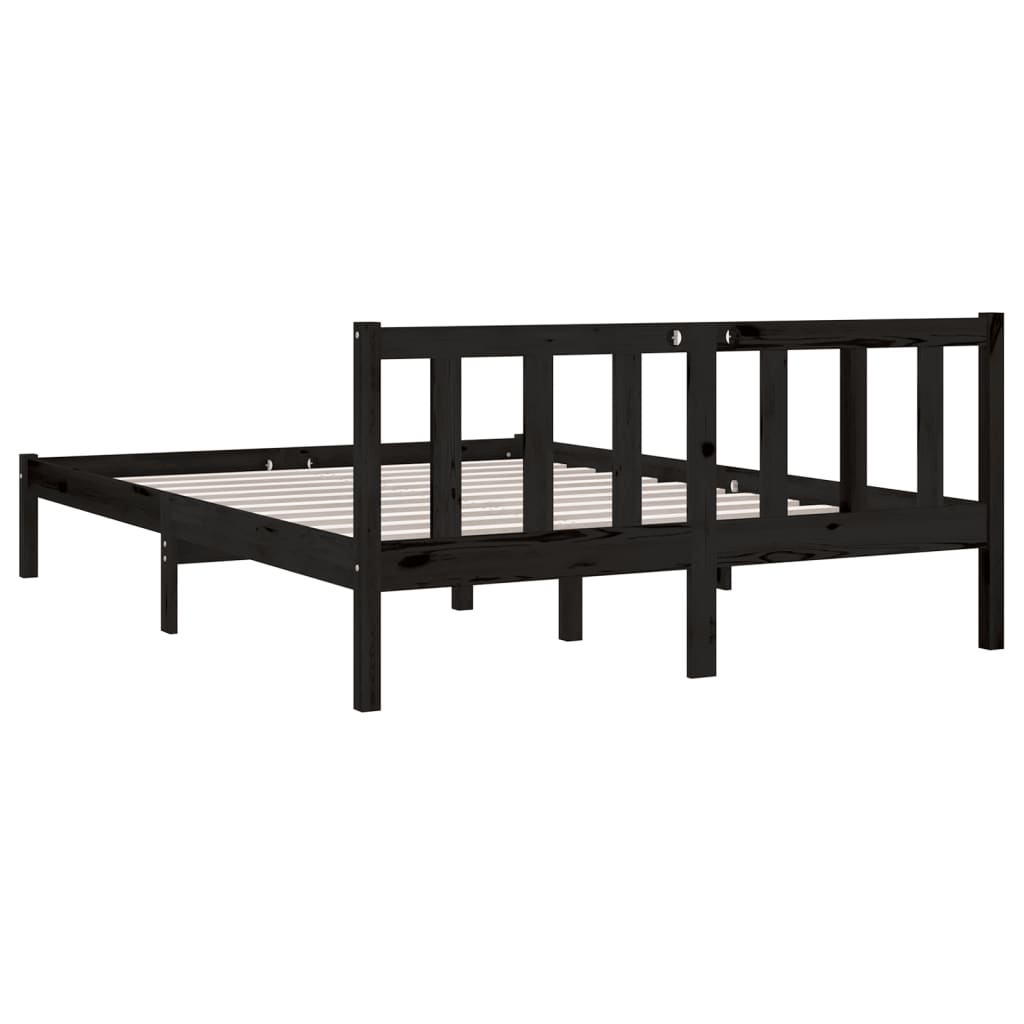 Double fekete tömör fenyőfa ágykeret 135 x 190 cm