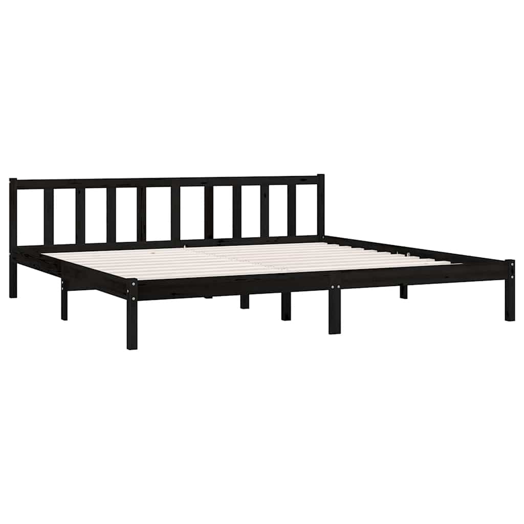 fekete tömör fenyőfa ágykeret 200 x 200 cm