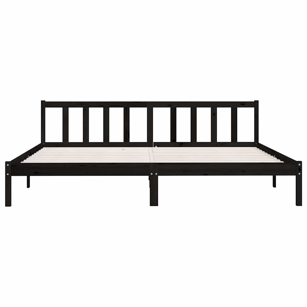 fekete tömör fenyőfa ágykeret 200 x 200 cm