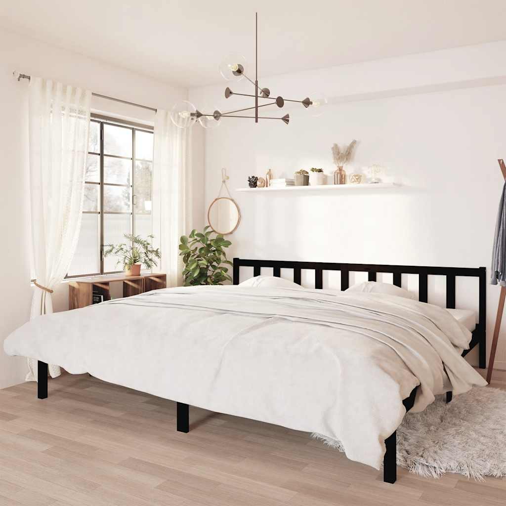 fekete tömör fenyőfa ágykeret 200 x 200 cm