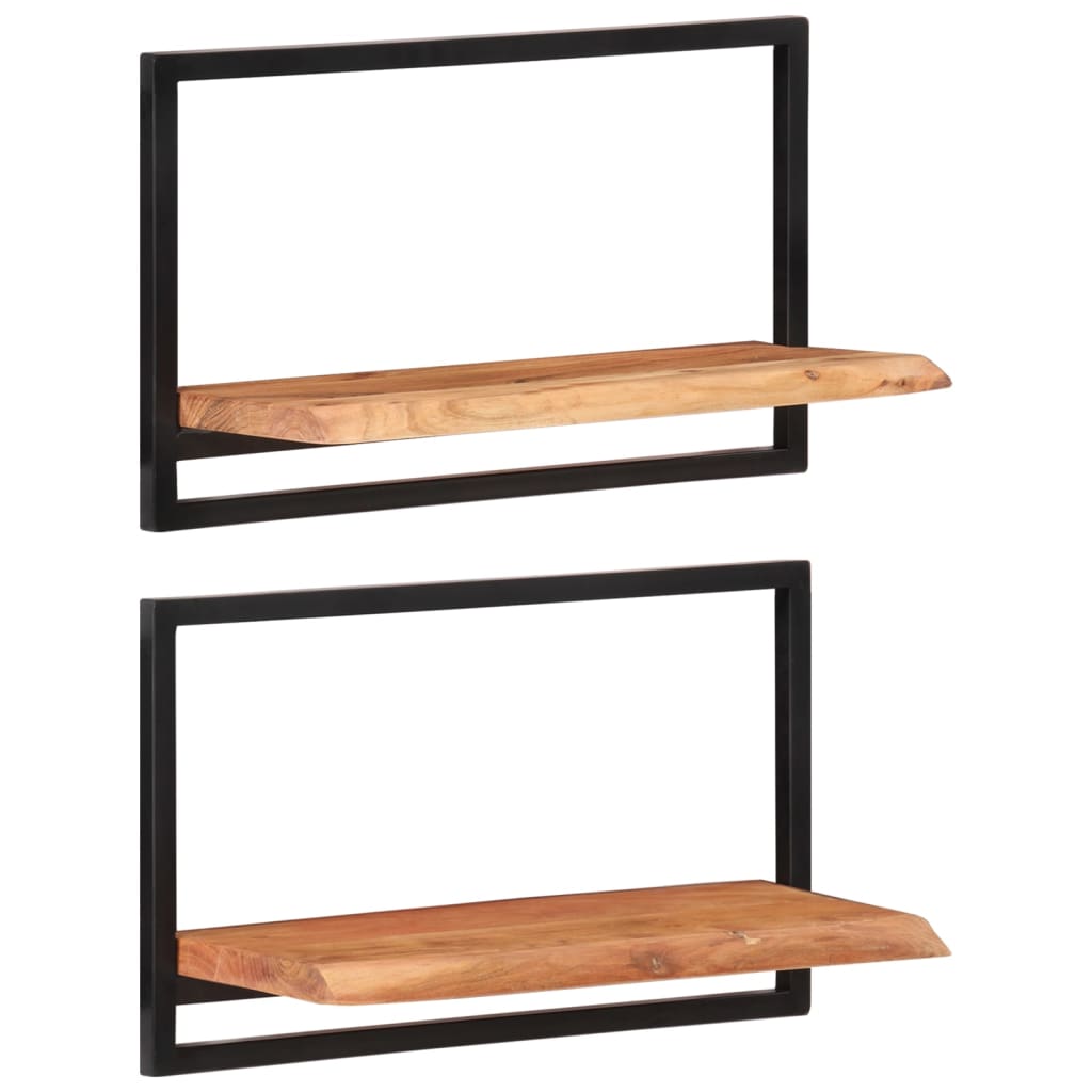 2 darab tömör akácfa és acél falipolc 60 x 25 x 35 cm