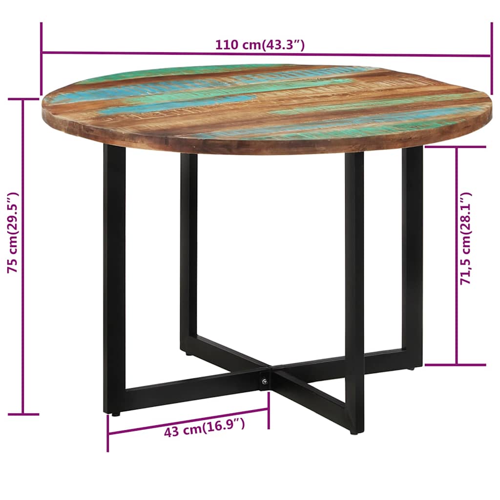 tömör újrahasznosított fa étkezőasztal 110 x 75 cm