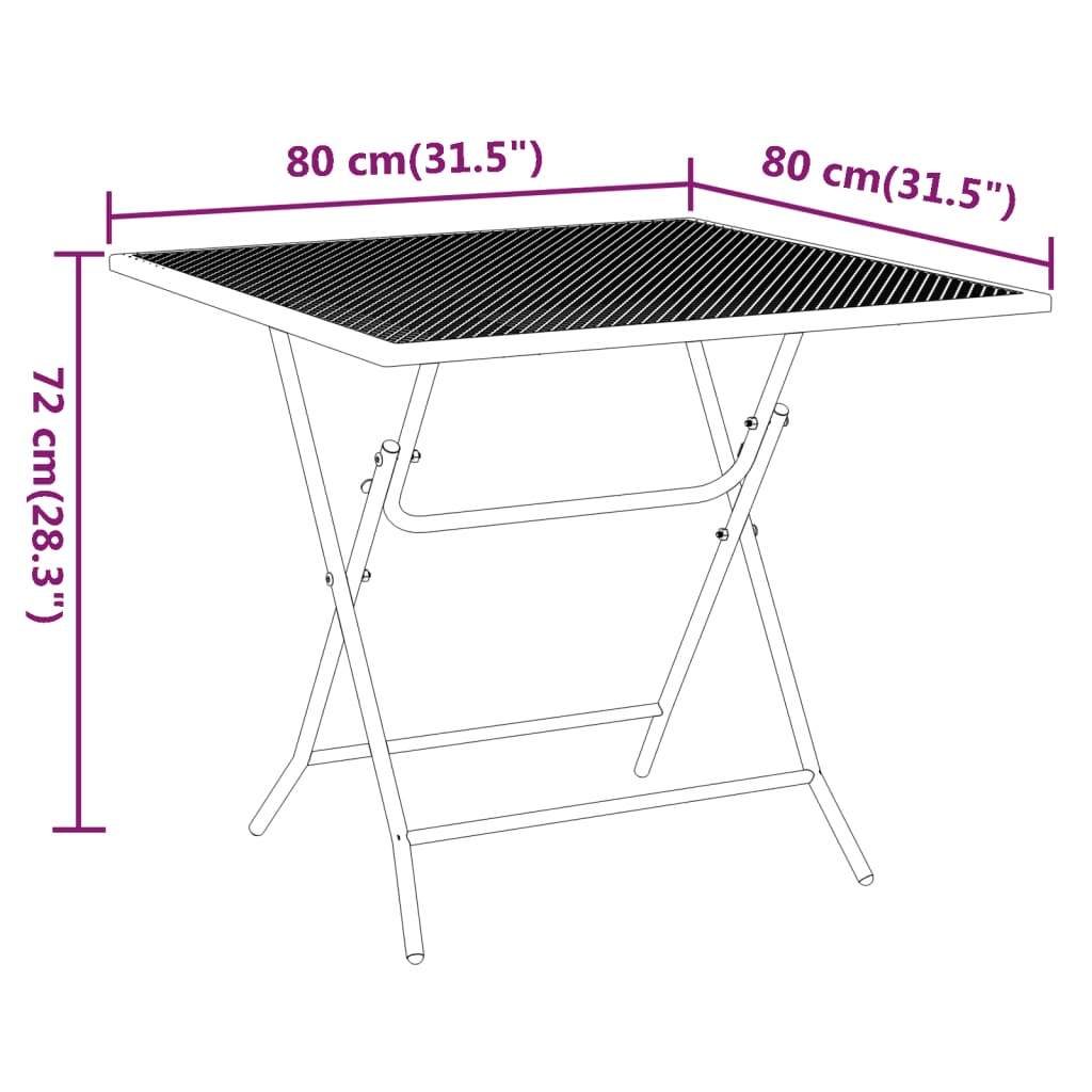 antracitszürke expandált fém hálós kerti asztal 80 x 80 x 72 cm