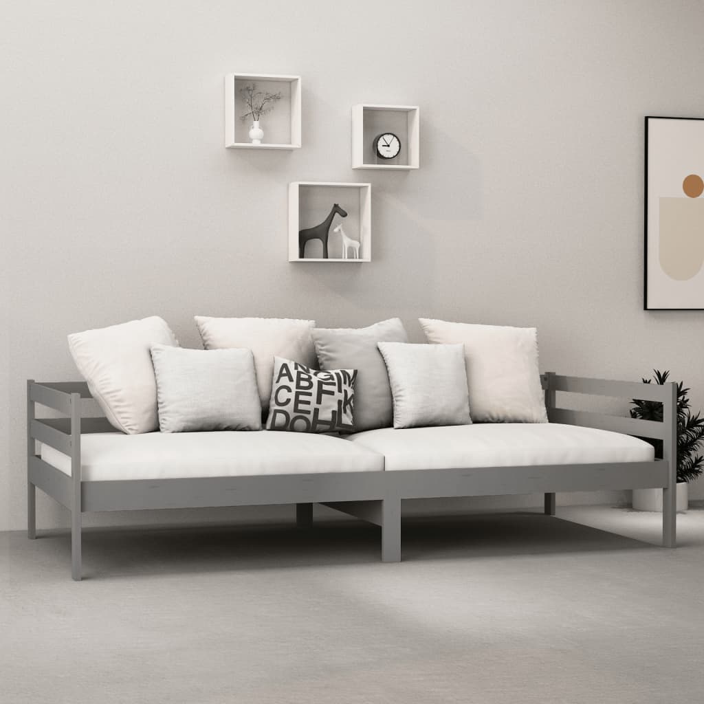 szürke tömör fenyőfa dívány matraccal 90 x 200 cm