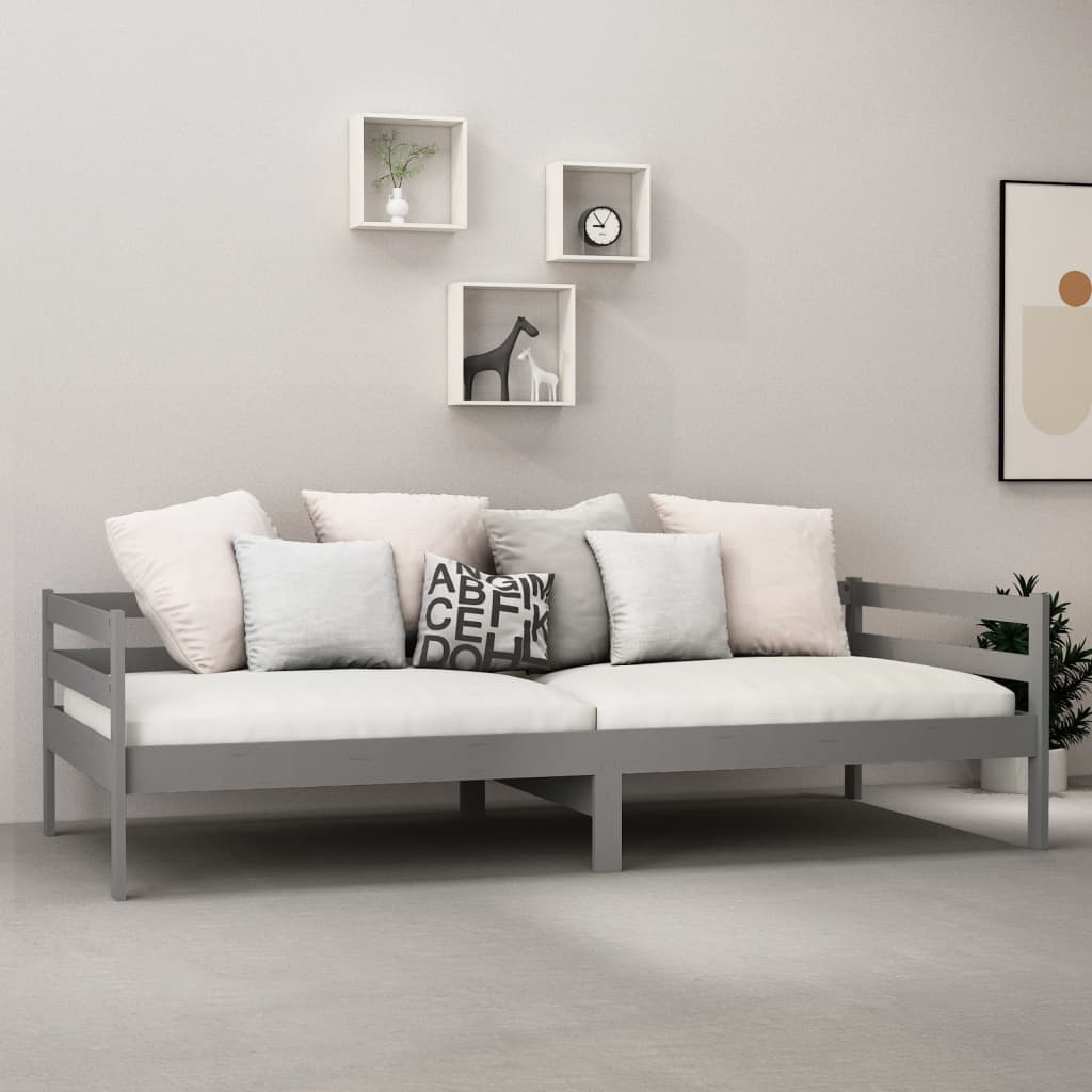 szürke tömör fenyőfa dívány matraccal 90 x 200 cm