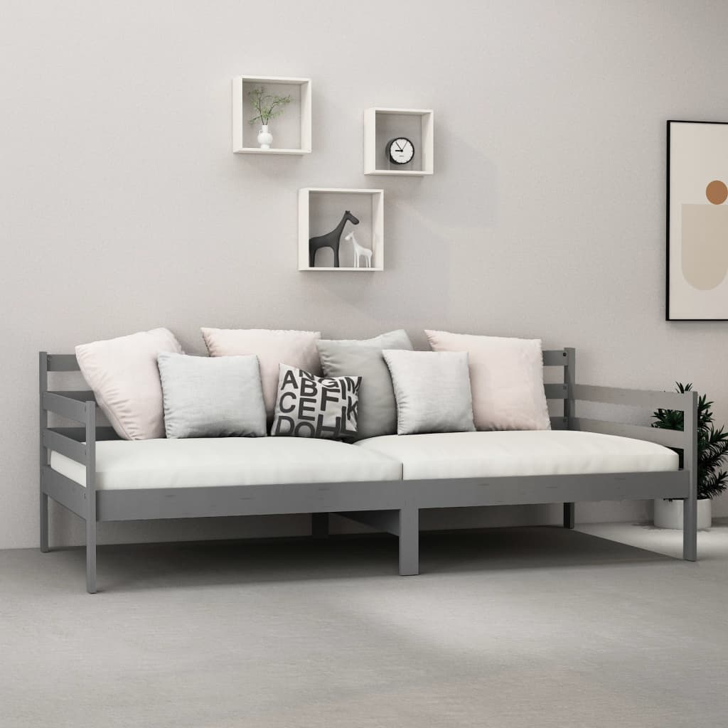 szürke tömör fenyőfa dívány matraccal 90 x 200 cm