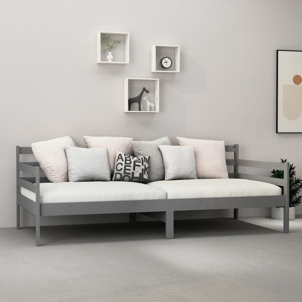 szürke tömör fenyőfa dívány matraccal 90 x 200 cm