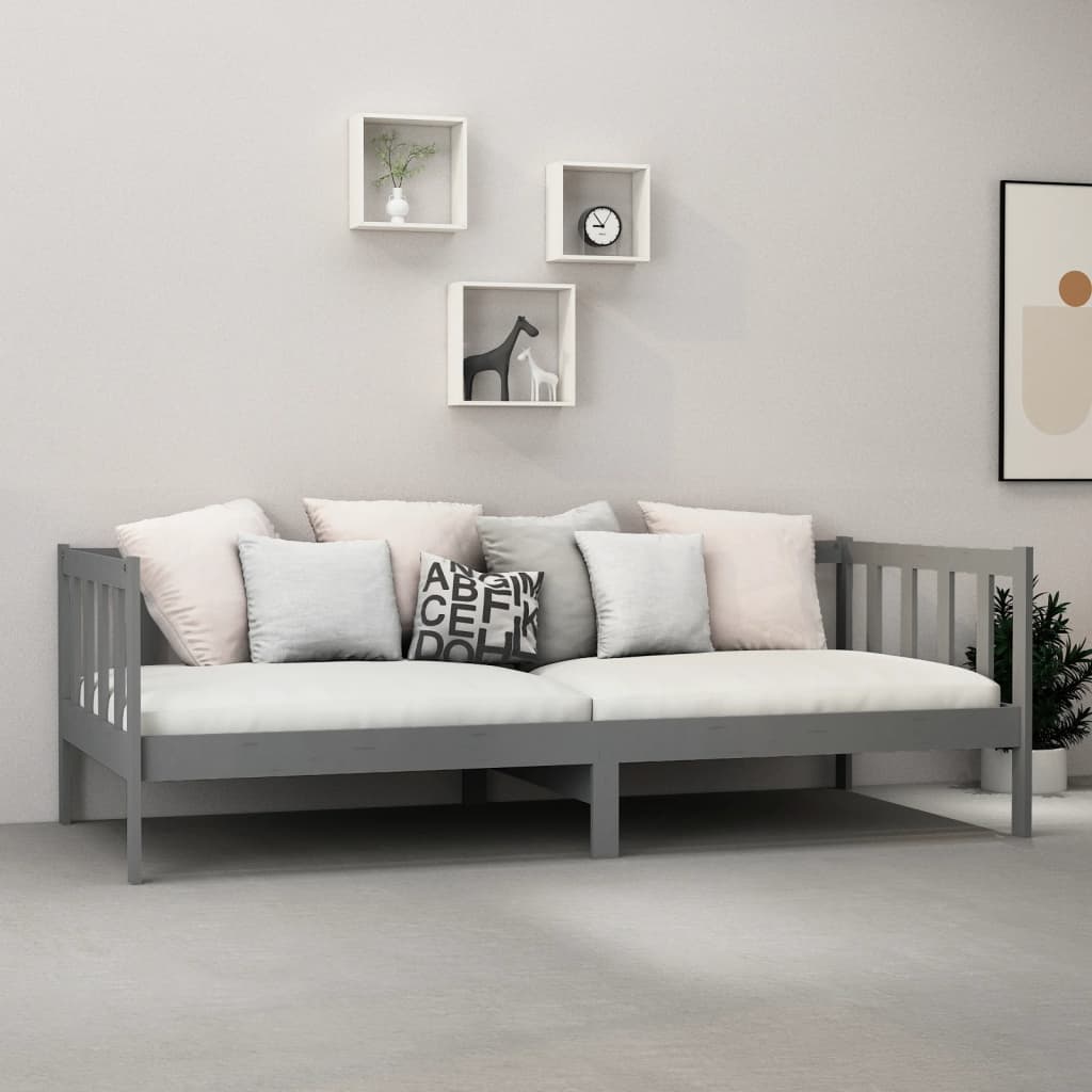 szürke tömör fenyőfa dívány matraccal 90 x 200 cm