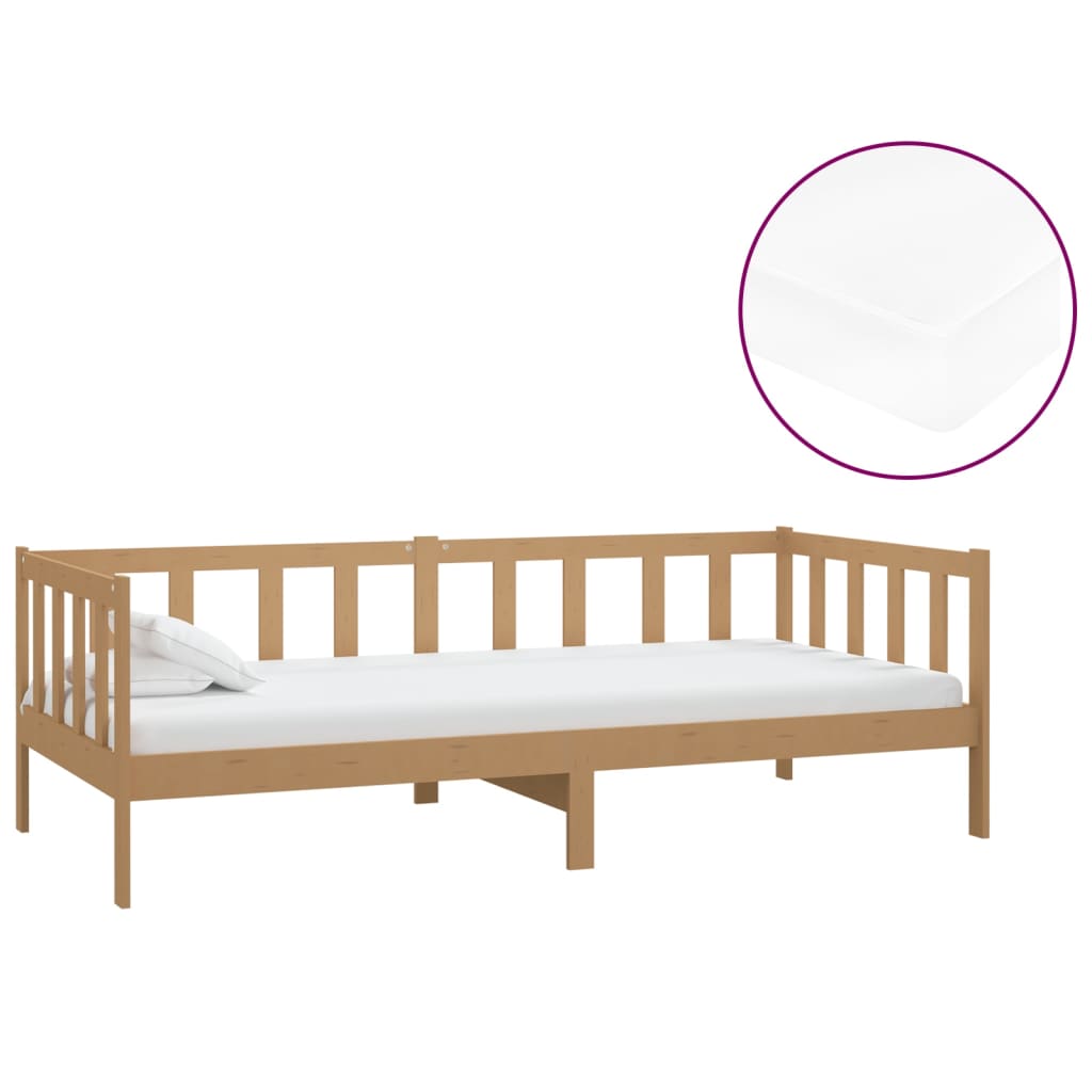 mézbarna tömör fenyőfa dívány matraccal 90 x 200 cm