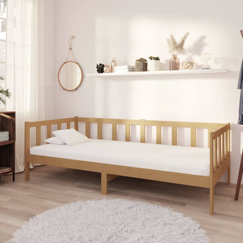 mézbarna tömör fenyőfa dívány matraccal 90 x 200 cm