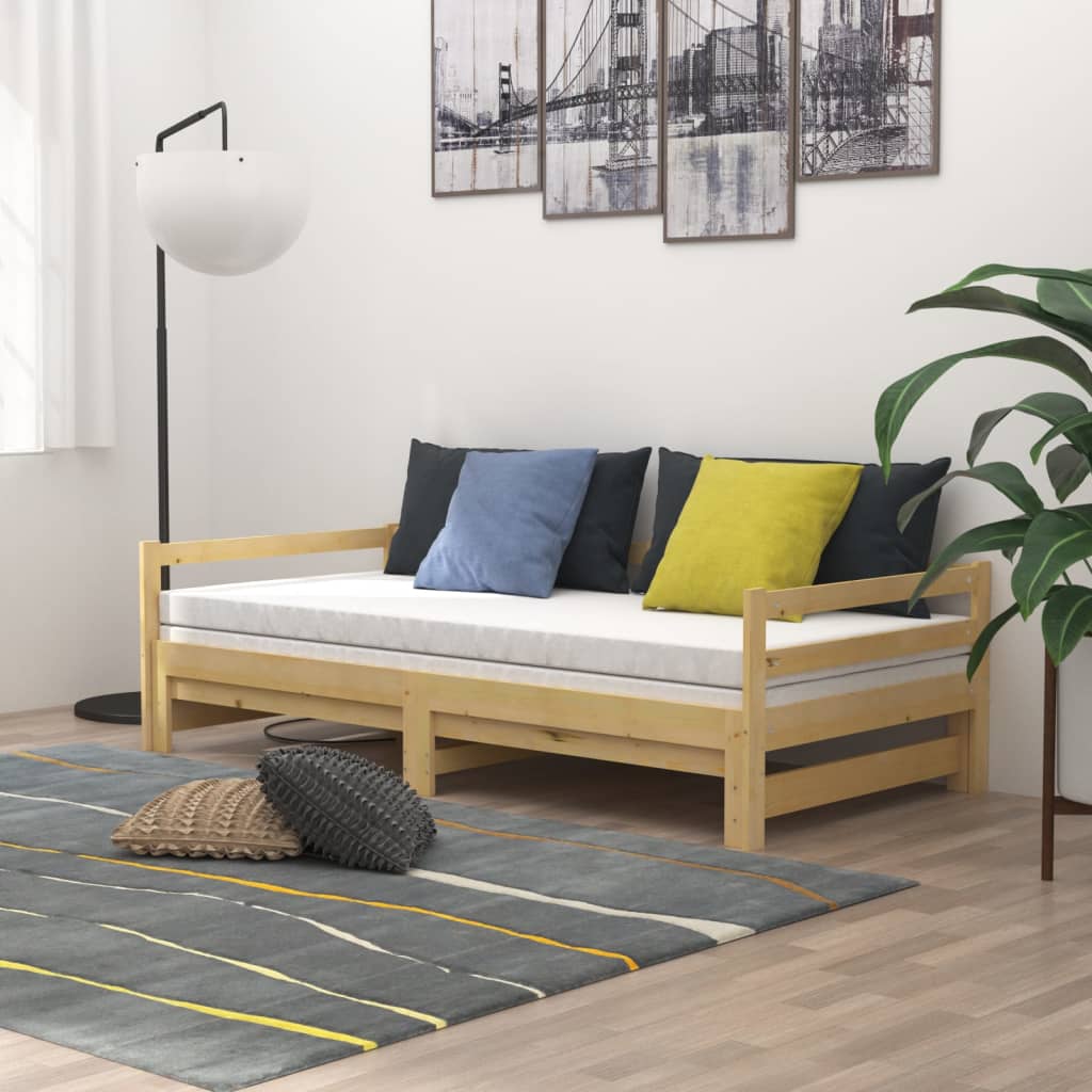 tömör fenyőfa kihúzható kanapéágy 2 x (90 x 200) cm