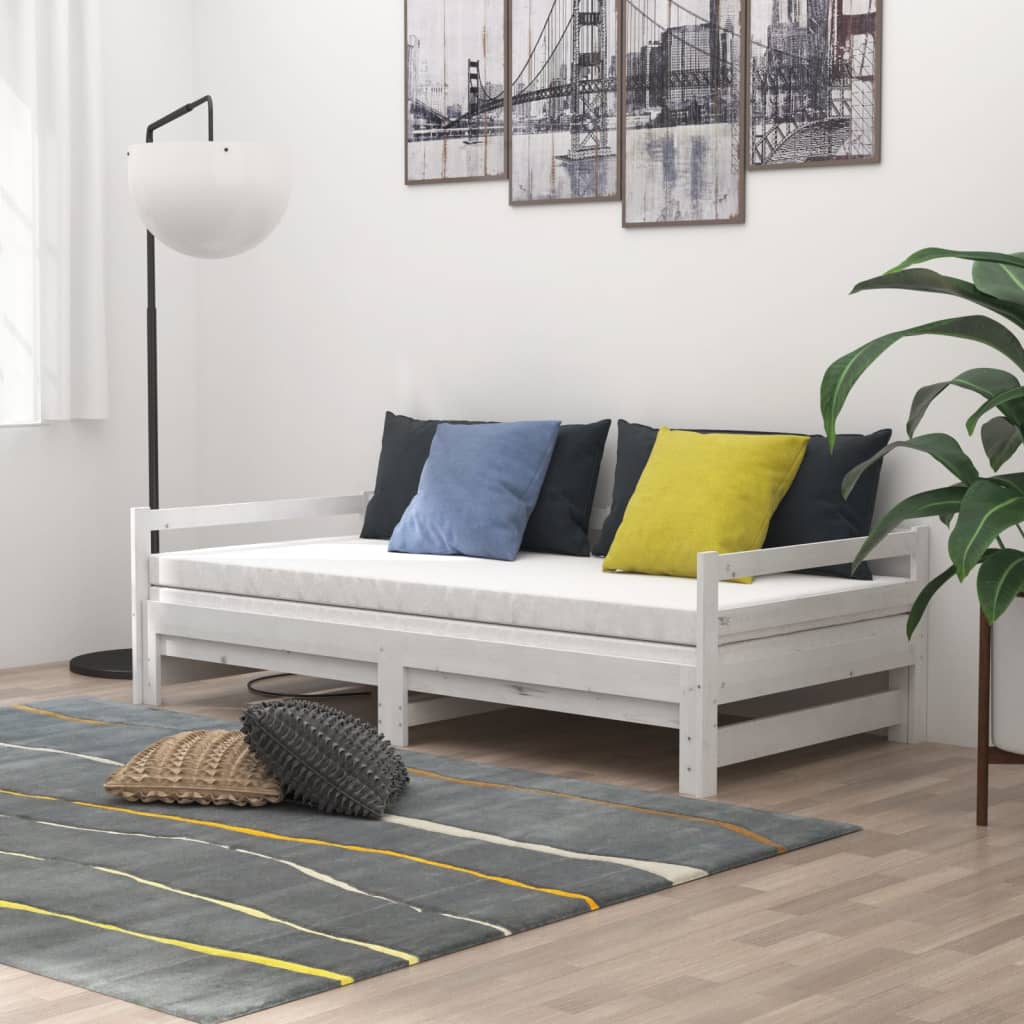 fehér tömör fenyőfa kihúzható kanapéágy 2 x (90 x 200) cm