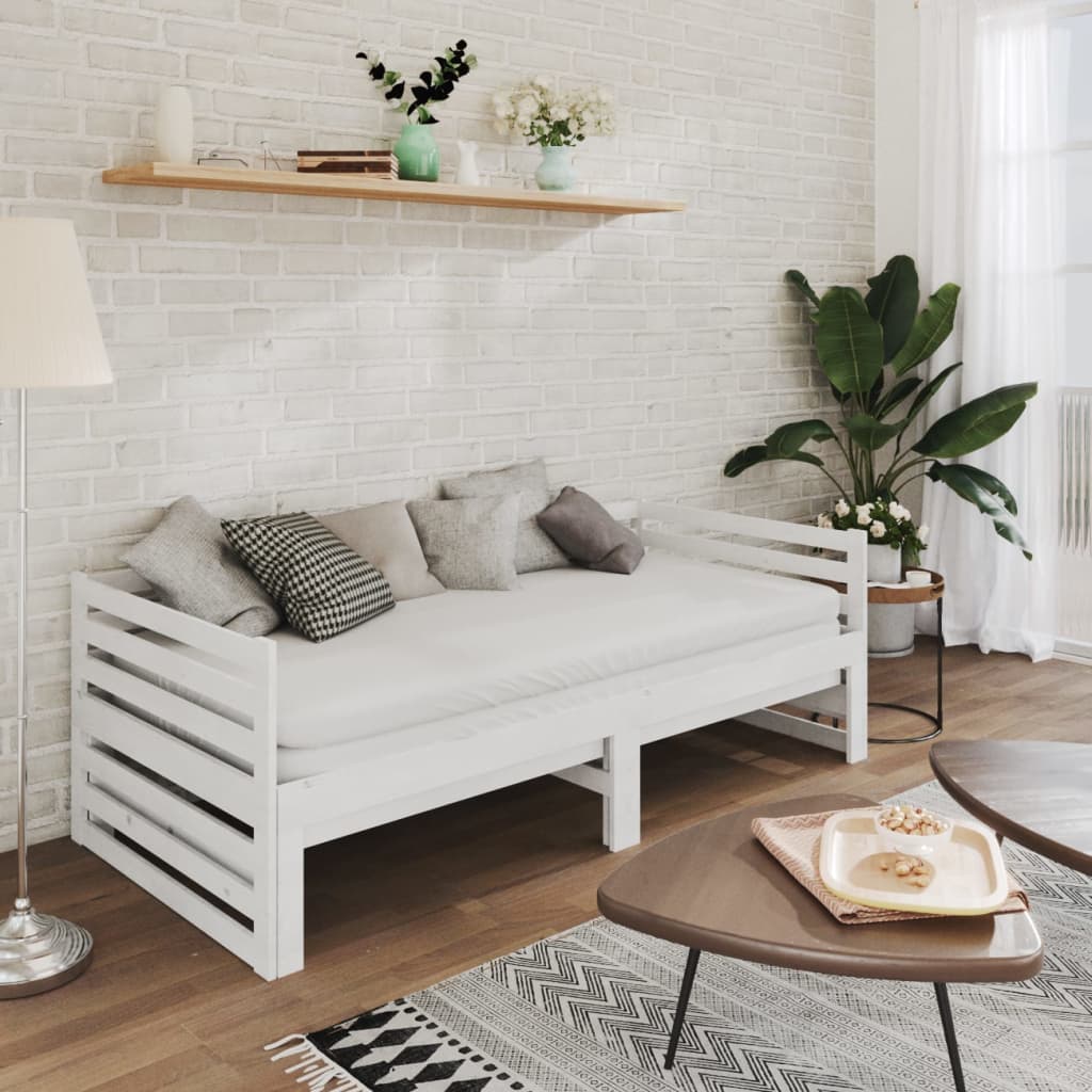 fehér tömör fenyőfa kihúzható kanapéágy 2 x (90 x 200) cm