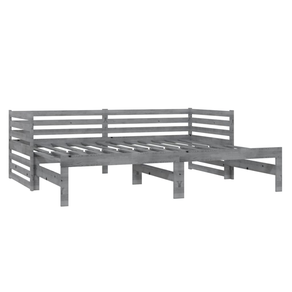 szürke tömör fenyőfa kihúzható kanapéágy 2 x (90 x 200) cm