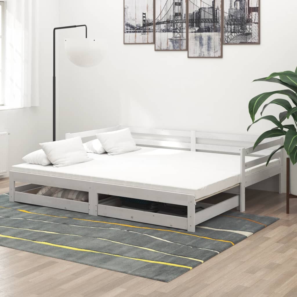 fehér tömör fenyőfa kihúzható kanapéágy 2 x (90 x 200) cm
