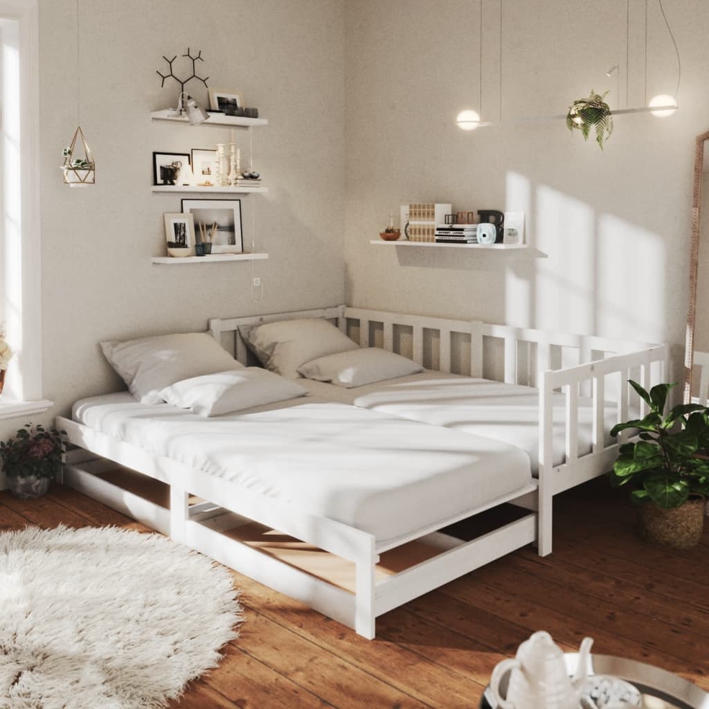 fehér tömör fenyőfa kihúzható kanapéágy 2 x (90 x 200) cm