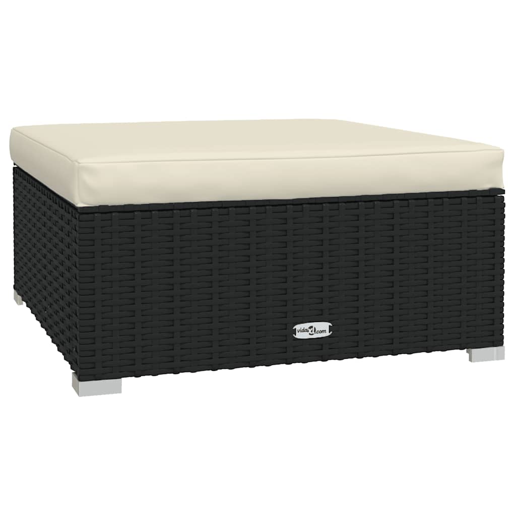 fekete polyrattan kerti lábtartó párnával 70 x 70 x 30 cm