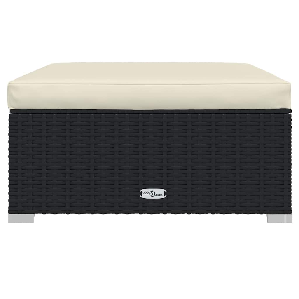 fekete polyrattan kerti lábtartó párnával 70 x 70 x 30 cm