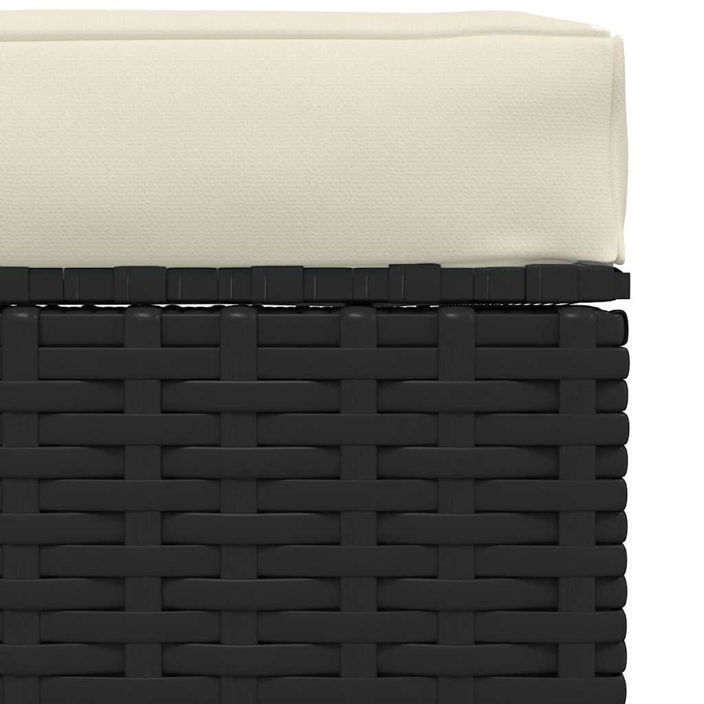 fekete polyrattan kerti lábtartó párnával 70 x 70 x 30 cm