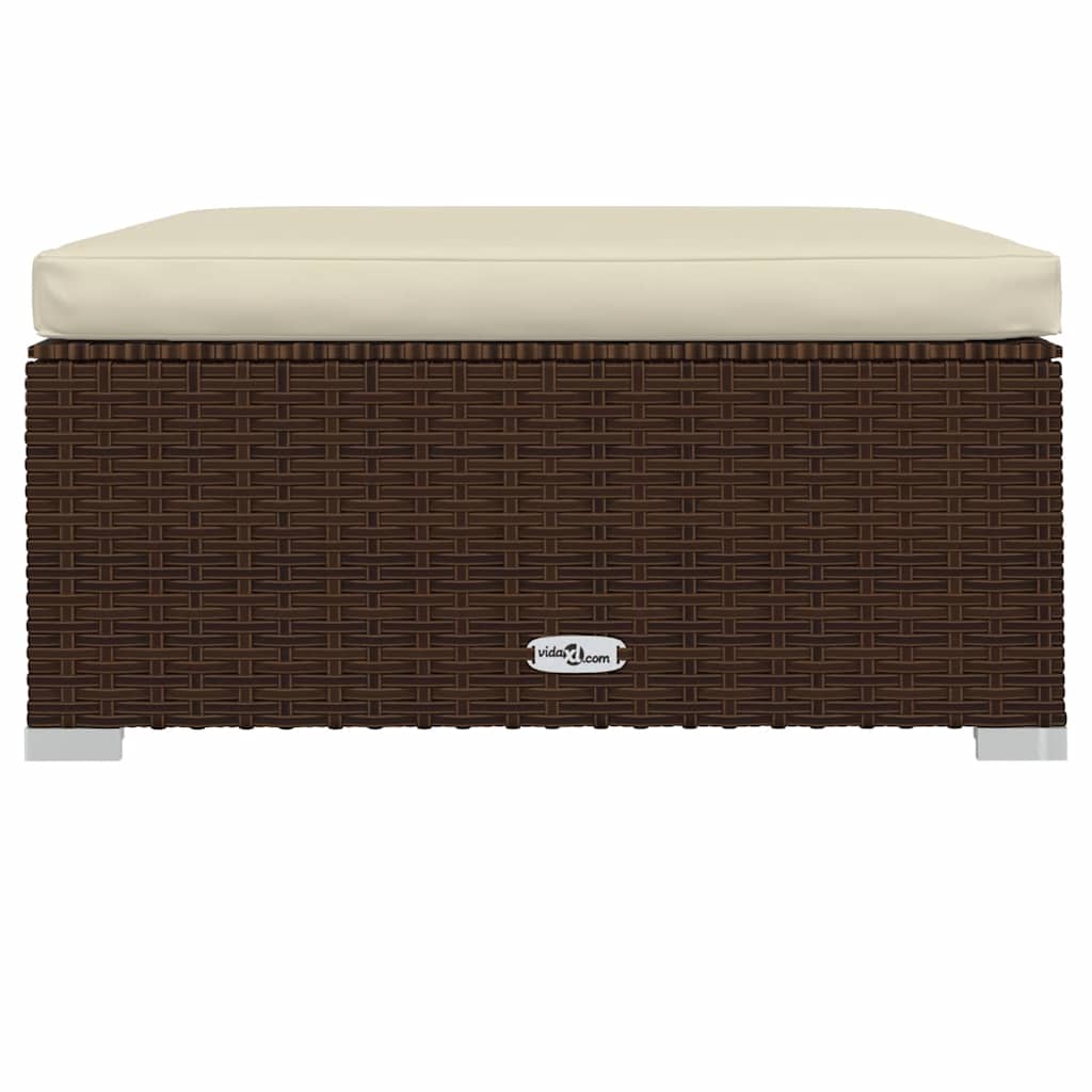 barna polyrattan kerti lábtartó párnával 70 x 70 x 30 cm