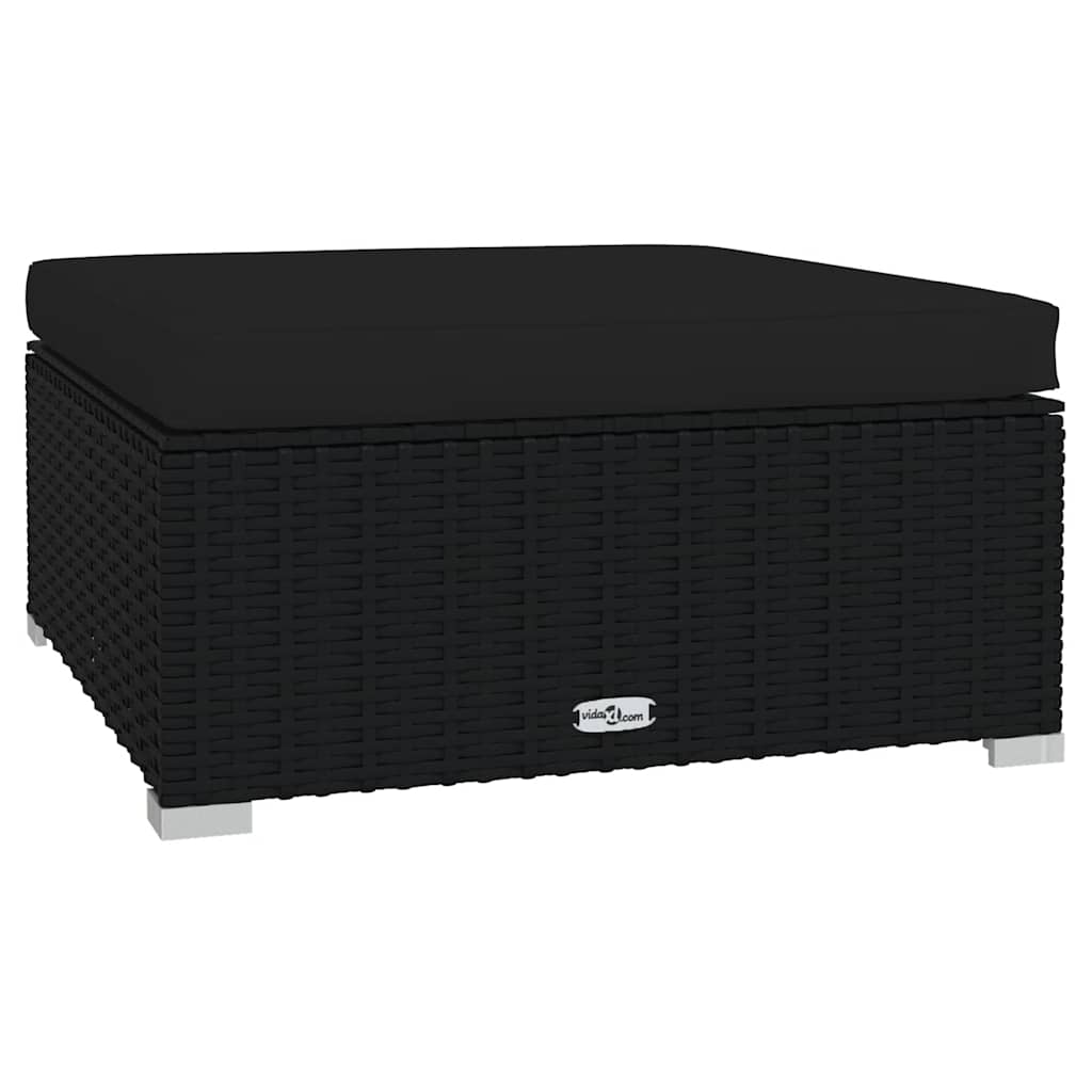fekete polyrattan kerti lábtartó párnával 70 x 70 x 30 cm
