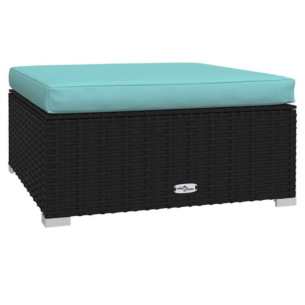 fekete polyrattan kerti lábtartó párnával 70 x 70 x 30 cm