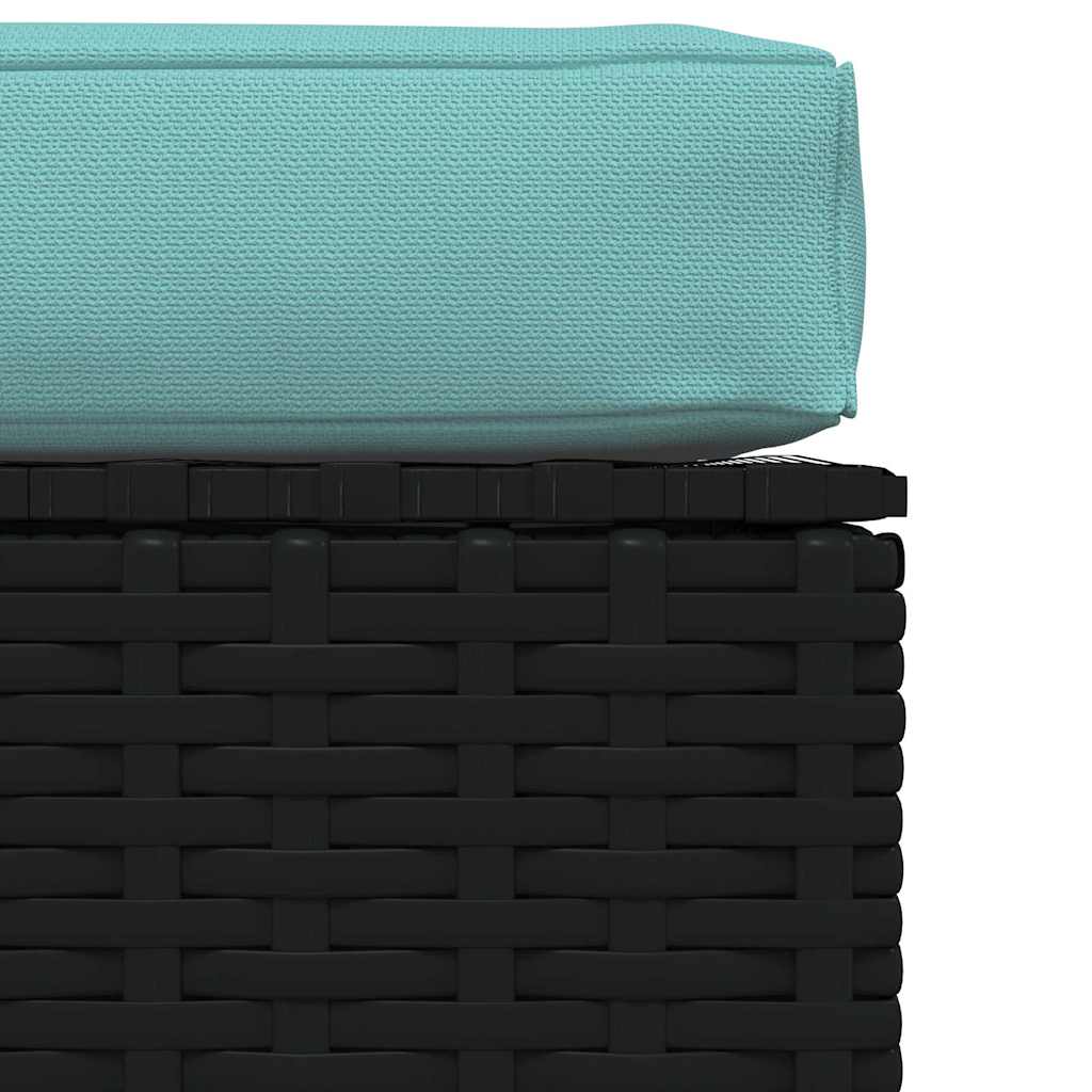 fekete polyrattan kerti lábtartó párnával 70 x 70 x 30 cm
