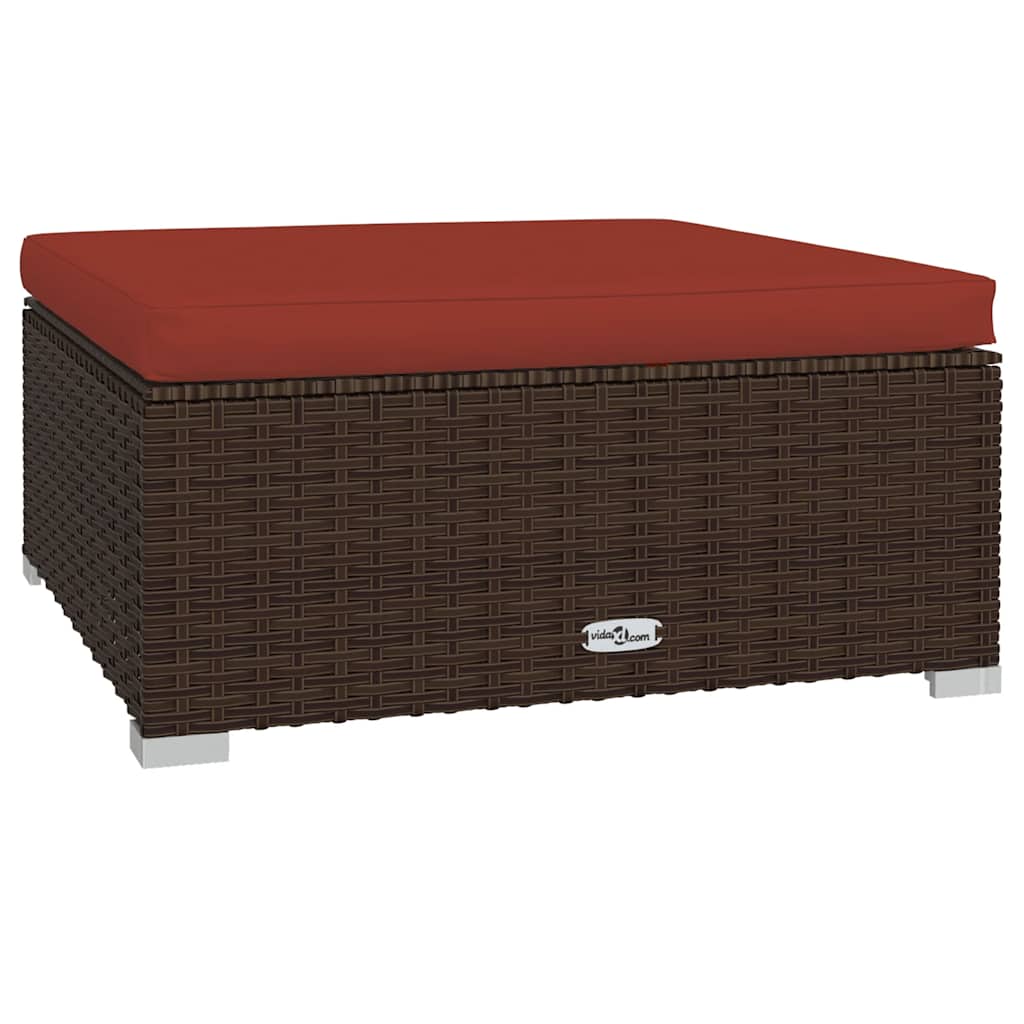 barna polyrattan kerti lábtartó párnával 70 x 70 x 30 cm
