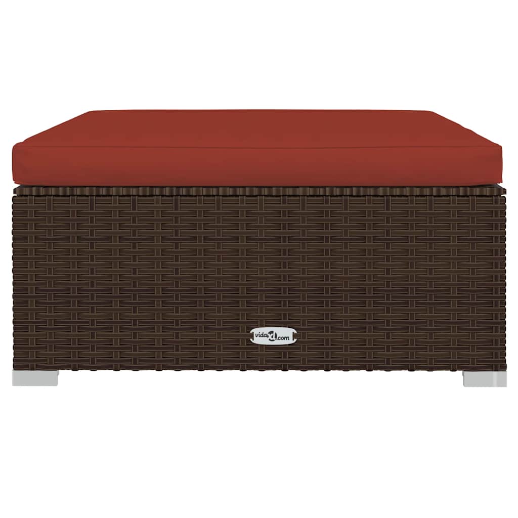 barna polyrattan kerti lábtartó párnával 70 x 70 x 30 cm
