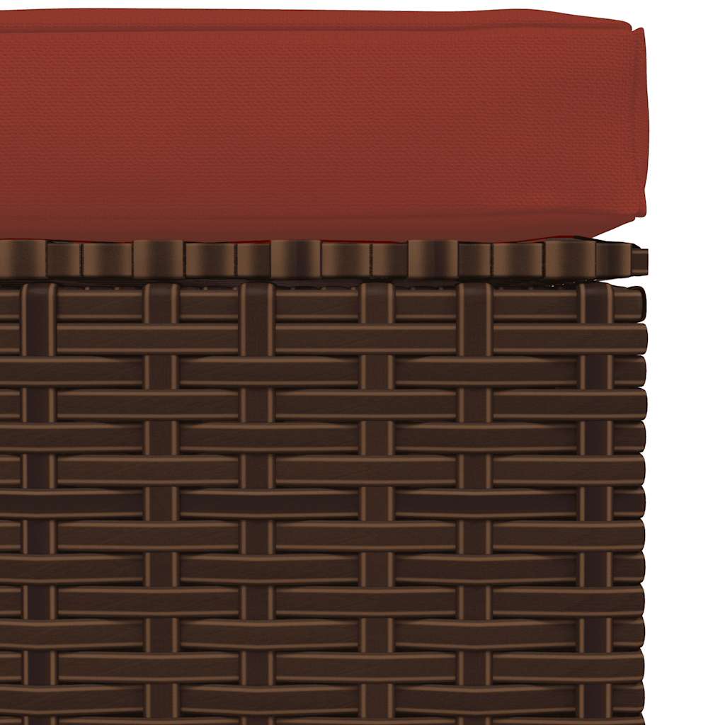 barna polyrattan kerti lábtartó párnával 70 x 70 x 30 cm