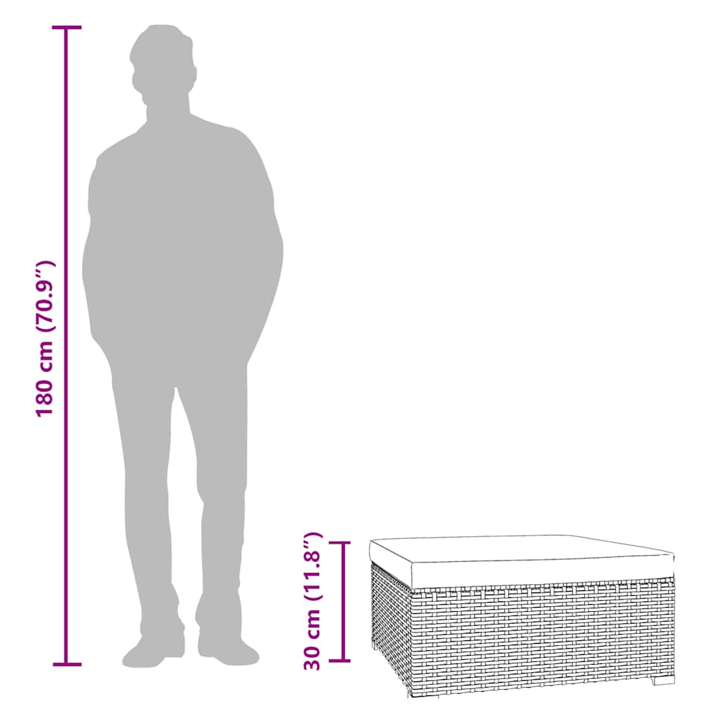 barna polyrattan kerti lábtartó párnával 70 x 70 x 30 cm