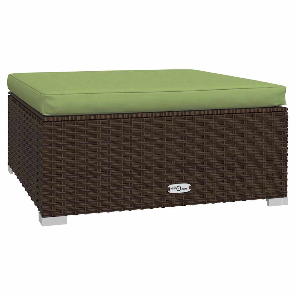barna polyrattan kerti lábtartó párnával 70 x 70 x 30 cm