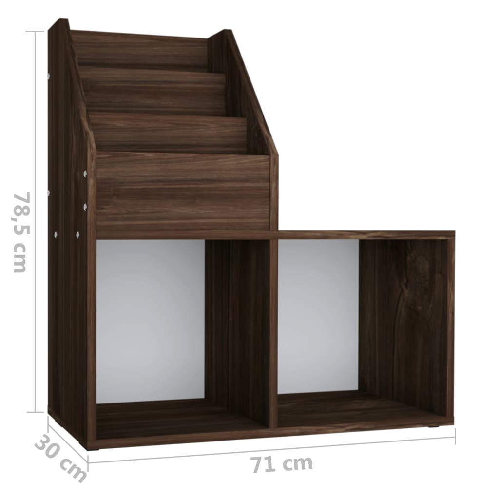 füstös tölgy színű szerelt fa gyerek újságtartó 71x30x78,5 cm